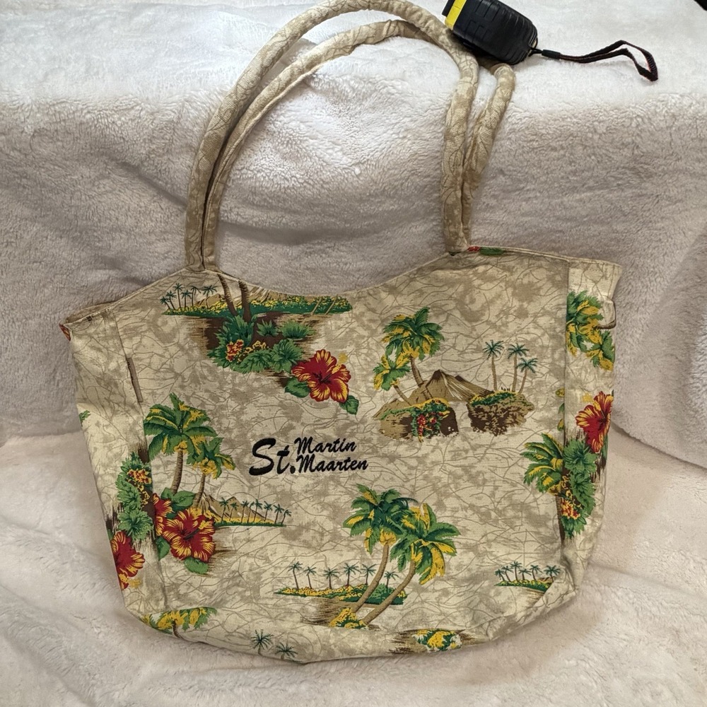 St Maarten Martin Cotton XL Tote Bag Shopper Embroidered Interior Coated Canvas